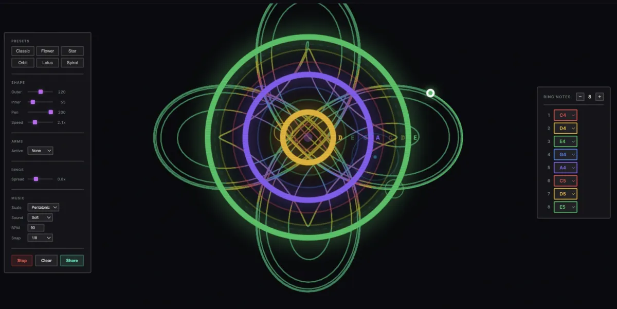 Musical Spirograph: Brauzerinizdə həndəsi naxışlar və musiqi yaradın