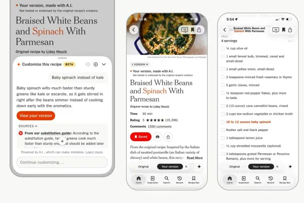 NYT Cooking tətbiqi süni intellekt vasitəsilə reseptlərin modifikasiyasına başlayıb